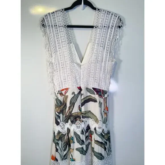 PatBo NWT Tropical Print Lace Trim Maxi Dress - Picture 7 of 12